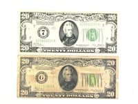 2 - $20 Federal Reserve Notes 1934