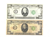 2 - $20 Federal Reserve Notes 1934