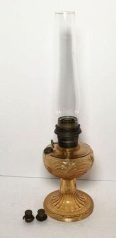 Amber Glass Oil Lamp & Tapered Hurricane