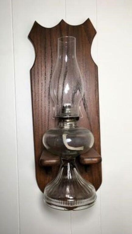 Tall Oil Lamp on Wood Wall Bracket