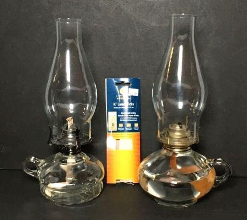 Two Oil Lamps with Attached Handles