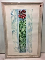 Framed Stem Roses Watercolor on Paper