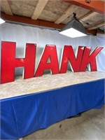 Large HANK letter signs, each letter is about 26