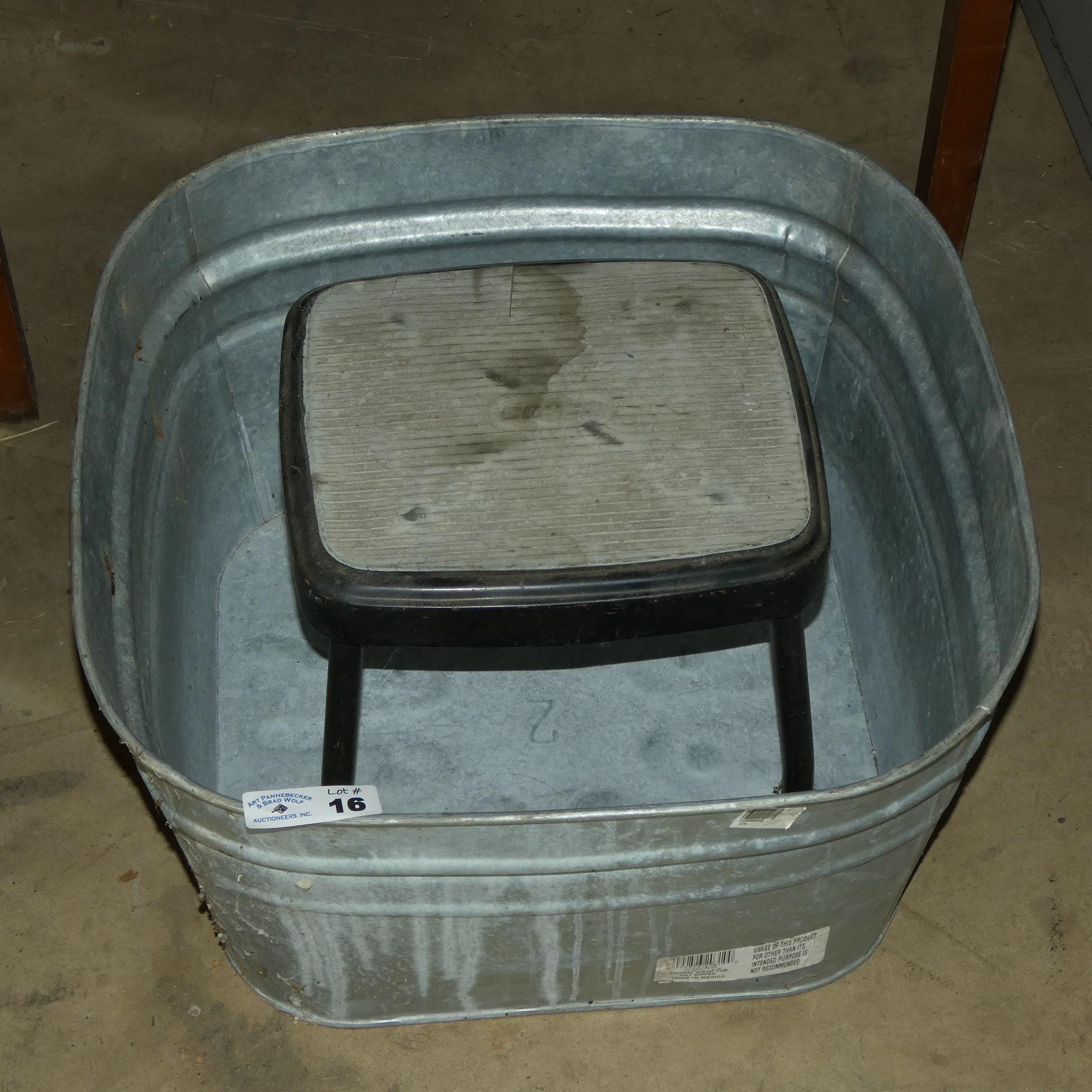 Galvanized Wash Tub & Step Stool