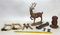 Indian ashtray, Deer statue & Antlers