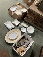 2 boxes of assorted  platters , plates +