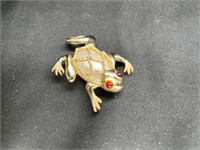VTG Gold Tone MOP Frog Brooch