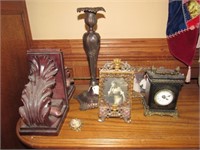 (2) Book Ends, Candle Stick 14" Tall, Clock,