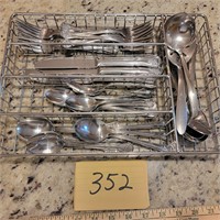 Silverware Lot in Wire Basket