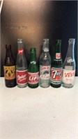 6 vintage collectible bottles- Masons root beer,