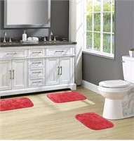 3 Piece Nylon Washable Bathroom Rug Set, Chili Ree