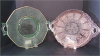 2 DEPRESSION GLASS STYLE PLATTERS