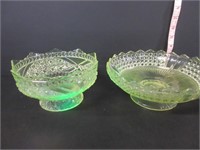 2 PIECES VASELINE-URANIUM GLASS PEDESTAL DISHES