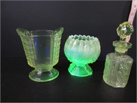 3 PIECES OF VINTAGE URANIUM GLASS