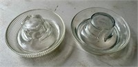 Pair of Vintage Glass Chicken Waterers