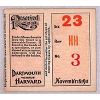 1911 Harvard Vs. Dartmouth Football Ticket Stub
