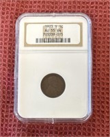 1923S LINCOLN WHEAT CENT GRADED AU55