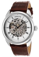 Invicta 42mm Skeleton Dial Brown Leather Watch