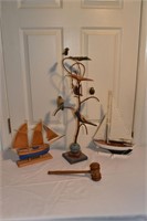 Wood lot: 2 sailboat models, bird tree, McKeldin/W