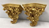 Two Decorative Gold Tone Wall Shelves