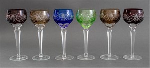 Bohemian Color Crystal Cut Wine Glass, 6