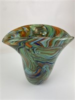 Murano Style Heavy Swirl Art Glass Vase