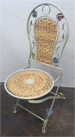Floral Metal & Wicker Patio Folding Chair