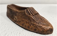 Vintage Hand carved moccasin shoe pipe holder