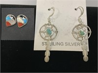 Sterling Zuni & Navajo Earrings 2.7gr TW