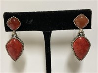 Sterling Silver Coral Earrings 9.6gr TW