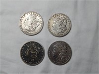 (4) Morgan Silver Dollars 1879, 1884,1889, 1900