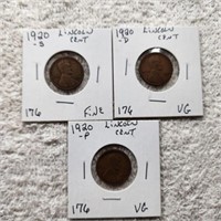 1920P VG,1920D VG,1920S F Lincoln Cents