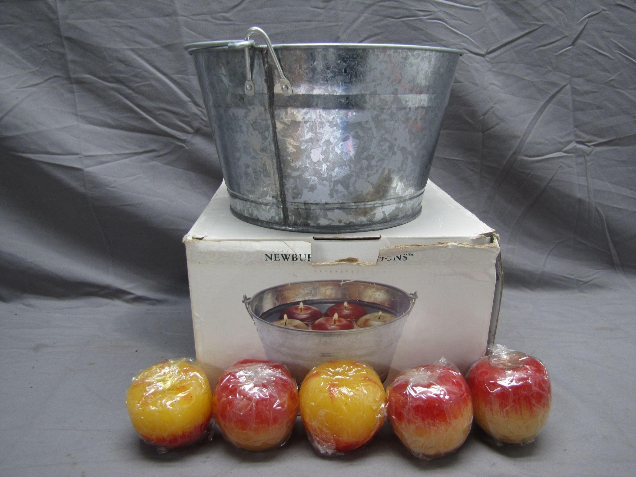 "Bobbing for Apples" Bucket with Apple Candles