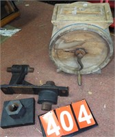 wooden butter churn as found, & 2 pattern molds