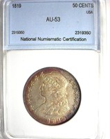 1819 Capped Bust 50c NNC AU-53 LISTS FOR $950