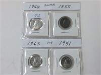 4 X 10 Cent Silver 1964,55,63,51