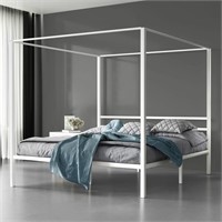 White Metal Canopy Frame Platform Bed KING