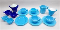 Child's Blue Akro Agate Glass Dish Set