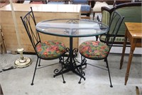 METAL BISTRO TABLE WITH GLASS TOP AND 2 CHAIRS