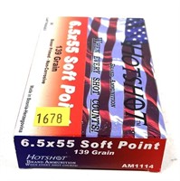 Box of 6.5 x 55m 139-grain SP Hotshot cartridges,