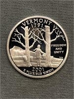 2001 S Proof 90% Silver Quarter Vermont