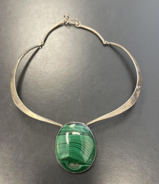 Sterling and Malachite Choker Necklace