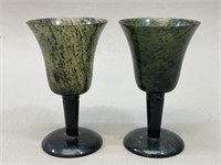 Chinese Carved Spinach Jade Sake Cups