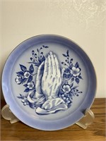 Praying Hands Blue & White Porcelain Plate 8"