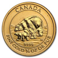 2015 Canada 1/4 Oz Bu Gold $10 Polar Bear And Cub