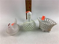 Hobnail Milk Glass Decanter with Stopper. White