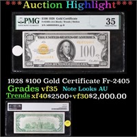 ***Auction Highlight*** PMG 1928 $100 Gold Certif