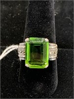 Sterling Green Stone & Marcasite Ring.