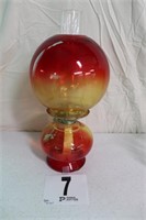 Vintage Red/Yellow Glass Oil Lamp with