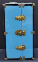 (E) Vintage Blue Doll Chest w/ Brass Brackets